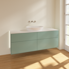 Тумба под раковину Villeroy & Boch Finion 160х50,1 см с подсветкой МДФ оливковый матовый лак/стекло белое матовое GA9100GM