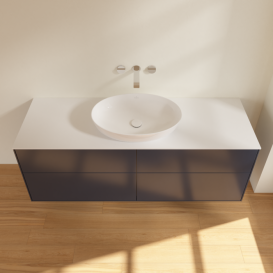 Тумба под раковину Villeroy & Boch Finion 160х50,1 см с подсветкой МДФ темно-синий матовый лак/стекло белое матовое GA9100HG