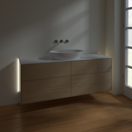 Тумба под раковину Villeroy & Boch Finion 160х50,1 см с подсветкой МДФ шпон дуба/стекло белое матовое GA9100PC