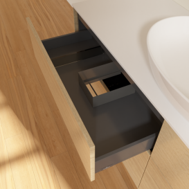 Тумба под раковину Villeroy & Boch Finion 160х50,1 см с подсветкой МДФ шпон дуба/стекло белое матовое GA9100PC