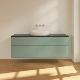 Тумба під раковину Villeroy & Boch Finion 160х50,1 см із підсвічуванням МДФ оливковий матовий лак/скло чорне матове GA9200GM