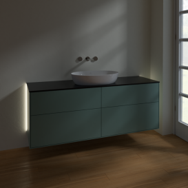 Тумба під раковину Villeroy & Boch Finion 160х50,1 см із підсвічуванням МДФ оливковий матовий лак/скло чорне матове GA9200GM