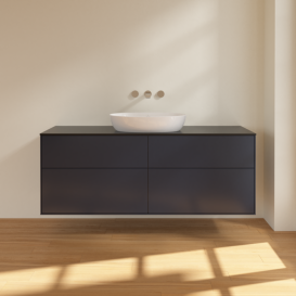 Тумба под раковину Villeroy & Boch Finion 160х50,1 см с подсветкой МДФ темно-синий матовый лак/стекло черное матовое GA9200HG