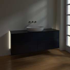 Тумба под раковину Villeroy & Boch Finion 160х50,1 см с подсветкой МДФ темно-синий матовый лак/стекло черное матовое GA9200HG
