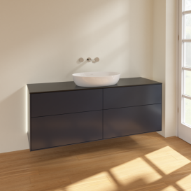 Тумба под раковину Villeroy & Boch Finion 160х50,1 см с подсветкой МДФ темно-синий матовый лак/стекло черное матовое GA9200HG