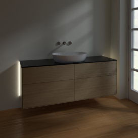 Тумба под раковину Villeroy & Boch Finion 160х50,1 см с подсветкой МДФ шпон дуба/стекло черное матовое GA9200PC