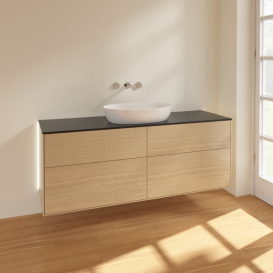 Тумба под раковину Villeroy & Boch Finion 160х50,1 см с подсветкой МДФ шпон дуба/стекло черное матовое GA9200PC