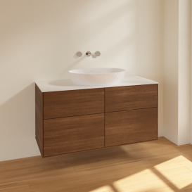 Тумба под раковину Villeroy & Boch Finion 120х50,1 см МДФ шпон грецкого ореха/стекло белое матовое FA3100GN