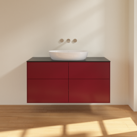 Тумба под раковину Villeroy & Boch Finion 120х50,1 см МДФ пион матовый лак/стекло черное матовое FA3200HB