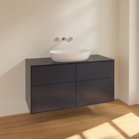 Тумба под раковину Villeroy & Boch Finion 120х50,1 см МДФ темно-синий матовый лак/стекло черное матовое FA3200HG