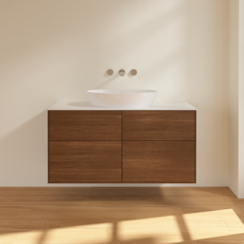 Тумба под раковину Villeroy & Boch Finion 120х50,1 см с подсветкой МДФ шпон грецкого ореха/стекло белое матовое GA3100GN