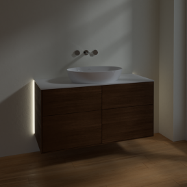 Тумба под раковину Villeroy & Boch Finion 120х50,1 см с подсветкой МДФ шпон грецкого ореха/стекло белое матовое GA3100GN