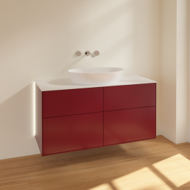 Тумба под раковину Villeroy & Boch Finion 120х50,1 см с подсветкой МДФ пион матовый лак/стекло белое матовое GA3100HB