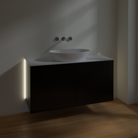 Тумба под раковину Villeroy & Boch Finion 120х50,1 см с подсветкой МДФ черный матовый лак/стекло белое матовое GA3100PD
