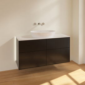 Тумба под раковину Villeroy & Boch Finion 120х50,1 см с подсветкой МДФ черный матовый лак/стекло белое матовое GA3100PD