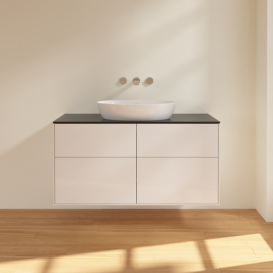 Тумба под раковину Villeroy & Boch Finion 120х50,1 см с подсветкой МДФ глянцевый белый лак/стекло черное матовое GA3200GF