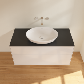 Тумба под раковину Villeroy & Boch Finion 120х50,1 см с подсветкой МДФ глянцевый белый лак/стекло черное матовое GA3200GF