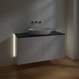 Тумба под раковину Villeroy & Boch Finion 120х50,1 см с подсветкой МДФ глянцевый белый лак/стекло черное матовое GA3200GF