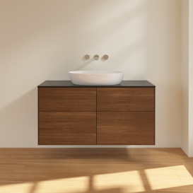 Тумба под раковину Villeroy & Boch Finion 120х50,1 см с подсветкой МДФ шпон грецкого ореха/стекло черное матовое GA3200GN