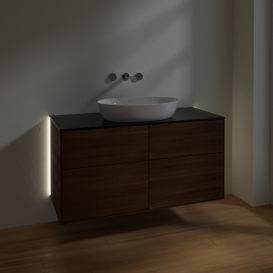 Тумба под раковину Villeroy & Boch Finion 120х50,1 см с подсветкой МДФ шпон грецкого ореха/стекло черное матовое GA3200GN