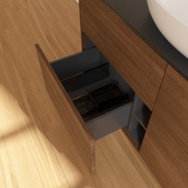 Тумба под раковину Villeroy & Boch Finion 120х50,1 см с подсветкой МДФ шпон грецкого ореха/стекло черное матовое GA3200GN