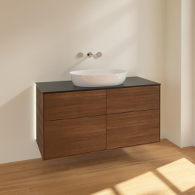 Тумба под раковину Villeroy & Boch Finion 120х50,1 см с подсветкой МДФ шпон грецкого ореха/стекло черное матовое GA3200GN