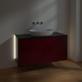 Тумба под раковину Villeroy & Boch Finion 120х50,1 см с подсветкой МДФ пион матовый лак/стекло черное матовое GA3200HB