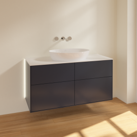 Тумба под раковину Villeroy & Boch Finion 120х50,1 см с подсветкой МДФ темно-синий матовый лак/стекло белое матовое GA3100HG