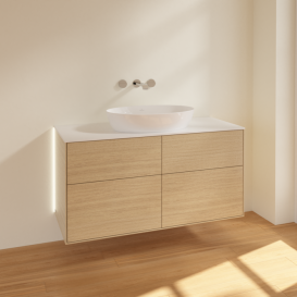 Тумба под раковину Villeroy & Boch Finion 120х50,1 см с подсветкой МДФ шпон дуба/стекло белое матовое GA3100PC