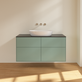 Тумба под раковину Villeroy & Boch Finion 120х50,1 см с подсветкой МДФ оливковый матовый лак/стекло черное матовое GA3200GM