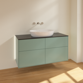 Тумба под раковину Villeroy & Boch Finion 120х50,1 см с подсветкой МДФ оливковый матовый лак/стекло черное матовое GA3200GM