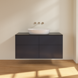 Тумба под раковину Villeroy & Boch Finion 120х50,1 см с подсветкой МДФ темно-синий матовый лак/стекло черное матовое GA3200HG