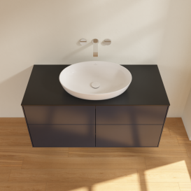 Тумба под раковину Villeroy & Boch Finion 120х50,1 см с подсветкой МДФ темно-синий матовый лак/стекло черное матовое GA3200HG