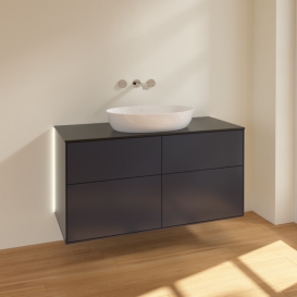 Тумба под раковину Villeroy & Boch Finion 120х50,1 см с подсветкой МДФ темно-синий матовый лак/стекло черное матовое GA3200HG