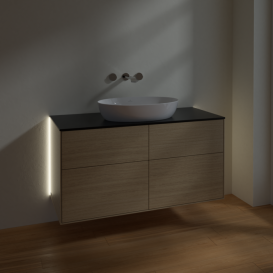 Тумба под раковину Villeroy & Boch Finion 120х50,1 см с подсветкой МДФ шпон дуба/стекло черное матовое GA3200PC