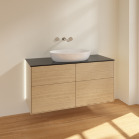 Тумба под раковину Villeroy & Boch Finion 120х50,1 см с подсветкой МДФ шпон дуба/стекло черное матовое GA3200PC