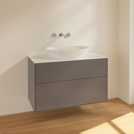 Тумба под раковину Villeroy & Boch Finion 100х50,1 см МДФ антрацит матовый лак/стекло белое матовое FA0100GK