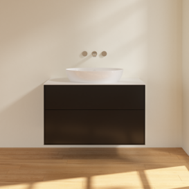 Тумба под раковину Villeroy & Boch Finion 100х50,1 см МДФ черный матовый лак/стекло белое матовое FA0100PD