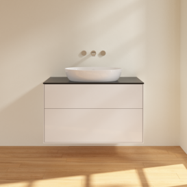 Тумба под раковину Villeroy & Boch Finion 100х50,1 см МДФ глянцевый белый лак/стекло черное матовое FA0200GF