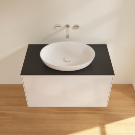Тумба под раковину Villeroy & Boch Finion 100х50,1 см МДФ глянцевый белый лак/стекло черное матовое FA0200GF