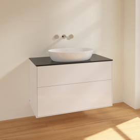 Тумба под раковину Villeroy & Boch Finion 100х50,1 см МДФ глянцевый белый лак/стекло черное матовое FA0200GF