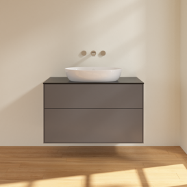 Тумба под раковину Villeroy & Boch Finion 100х50,1 см МДФ антрацит матовый лак/стекло черное матовое FA0200GK