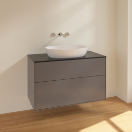 Тумба под раковину Villeroy & Boch Finion 100х50,1 см МДФ антрацит матовый лак/стекло черное матовое FA0200GK