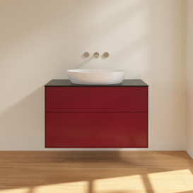 Тумба под раковину Villeroy & Boch Finion 100х50,1 см МДФ пион матовый лак/стекло черное матовое FA0200HB