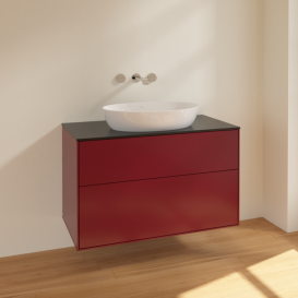 Тумба под раковину Villeroy & Boch Finion 100х50,1 см МДФ пион матовый лак/стекло черное матовое FA0200HB