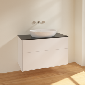 Тумба под раковину Villeroy & Boch Finion 100х50,1 см МДФ белый матовый лак/стекло черное матовое FA0200MT