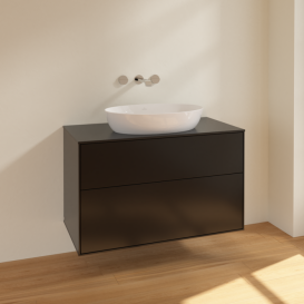 Тумба під раковину Villeroy & Boch Finion 100х50,1 см МДФ чорний матовий лак/скло чорне матове FA0200PD
