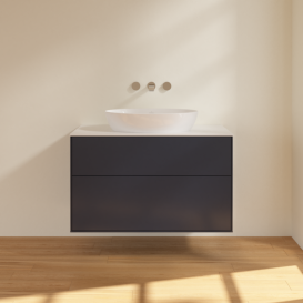 Тумба под раковину Villeroy & Boch Finion 100х50,1 см МДФ темно-синий матовый лак/стекло белое матовое FA0100HG