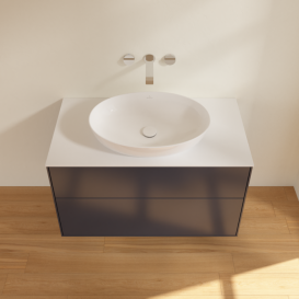 Тумба под раковину Villeroy & Boch Finion 100х50,1 см МДФ темно-синий матовый лак/стекло белое матовое FA0100HG