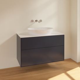Тумба під раковину Villeroy & Boch Finion 100х50,1 см МДФ темно-синій матовий лак/скло біле матове FA0100HG